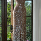 Brown Shiny Elegant Long Sequined Tulle Ball Gown Evening Dress Party Dress gh4612