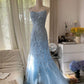 girlhomeshops-Gradient Blue Tulle Spaghetti-Strap 3D Embroidery Train Fairy-Style Gown gh6375