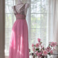Pink Elegant Shiny V Neck Long Chiffon Ball Gown Evening Dress Party Dress gh4322