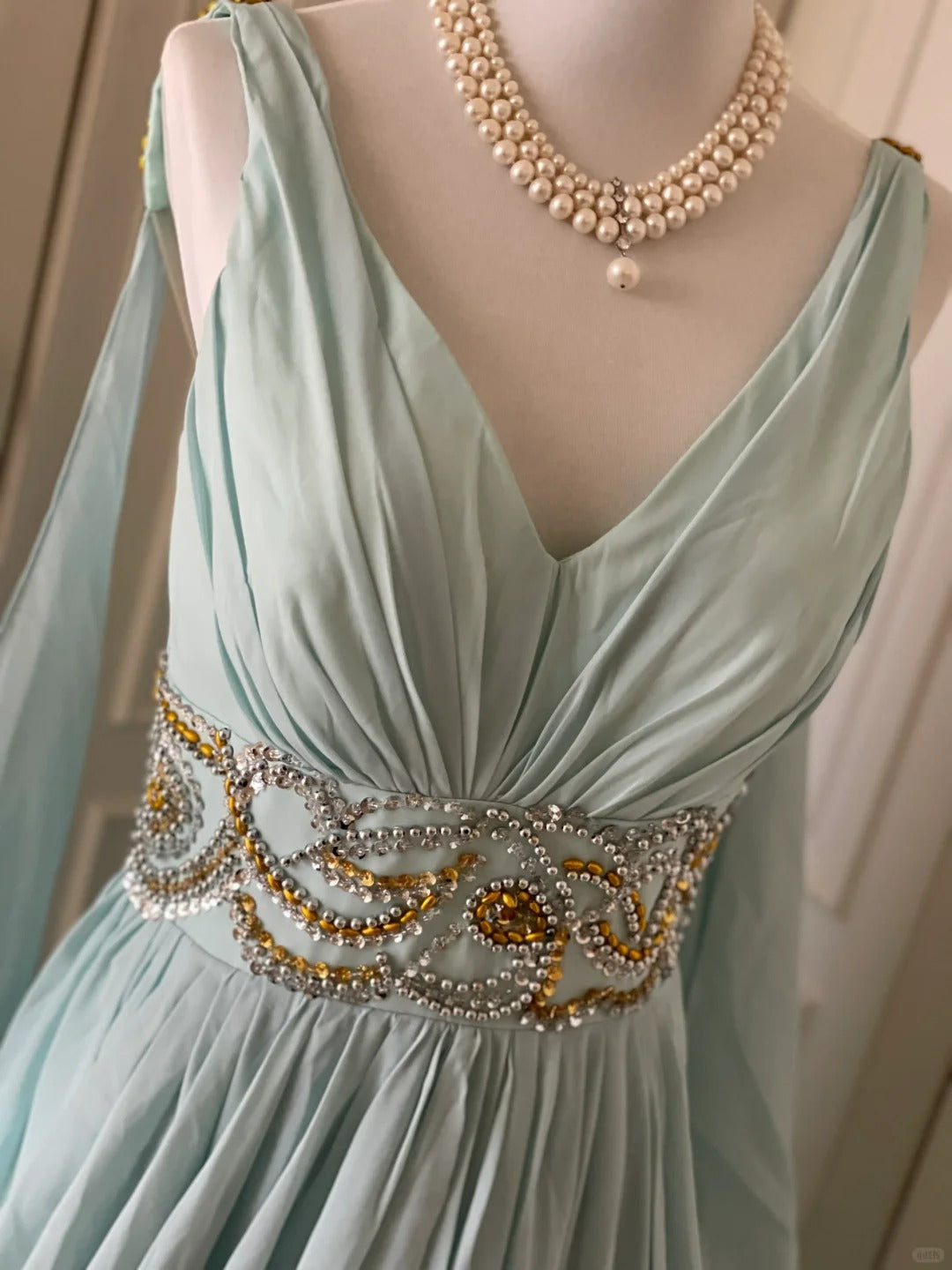 Light Blue Fashionable Elegant Greek Goddess Gown Long Chiffon Floor Length Trailing Ball Gown Evening Gown Party Dress gh4266