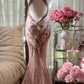 girlhomeshops-Formal Dress Pink Tulle Spaghetti-Strap Beaded Open-Back Mermaid Luxury-Style Gown gh6378