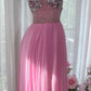 Pink Elegant Shiny V Neck Long Chiffon Ball Gown Evening Dress Party Dress gh4322