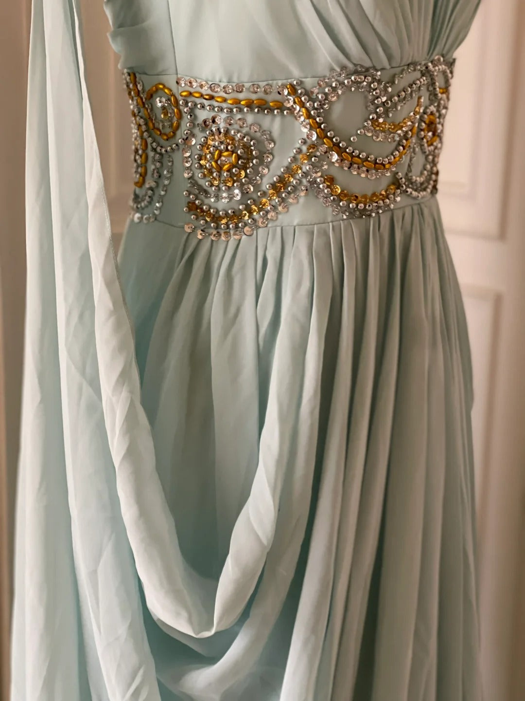 Light Blue Fashionable Elegant Greek Goddess Gown Long Chiffon Floor Length Trailing Ball Gown Evening Gown Party Dress gh4266