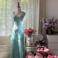 girlhomeshops-Formal Dress Mint Green Tulle Spaghetti-Strap Beaded Open-Back Floor-Length Elegant-Style Gown gh6379