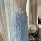 girlhomeshops-Gradient Blue Tulle Spaghetti-Strap 3D Embroidery Train Fairy-Style Gown gh6375