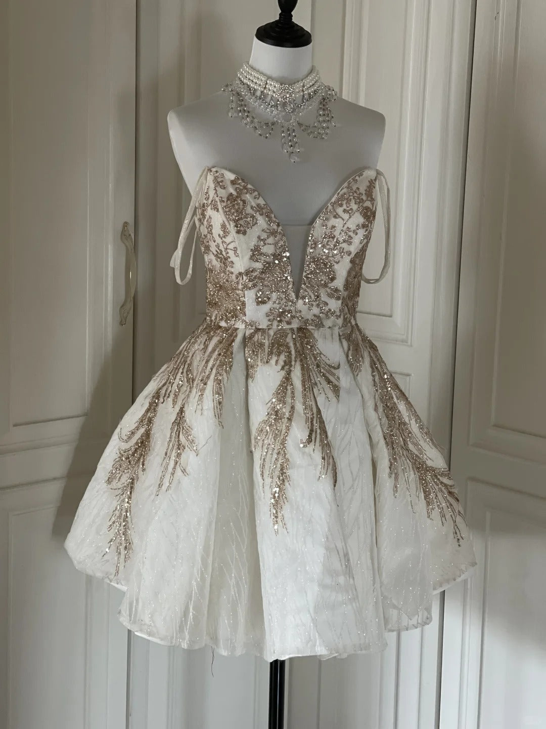 White Gold Sequins Shiny Gorgeous Cute Elegant Sophisticated Short Princess Sequin Homecoming Dress Prom Dress Evening Dress Party Dress gh4166