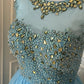 Blue exquisite rhinestone fairy princess ball short homecoming dress prom dress evening dress gh4336