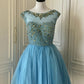 Blue exquisite rhinestone fairy princess ball short homecoming dress prom dress evening dress gh4336