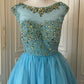 Blue exquisite rhinestone fairy princess ball short homecoming dress prom dress evening dress gh4336