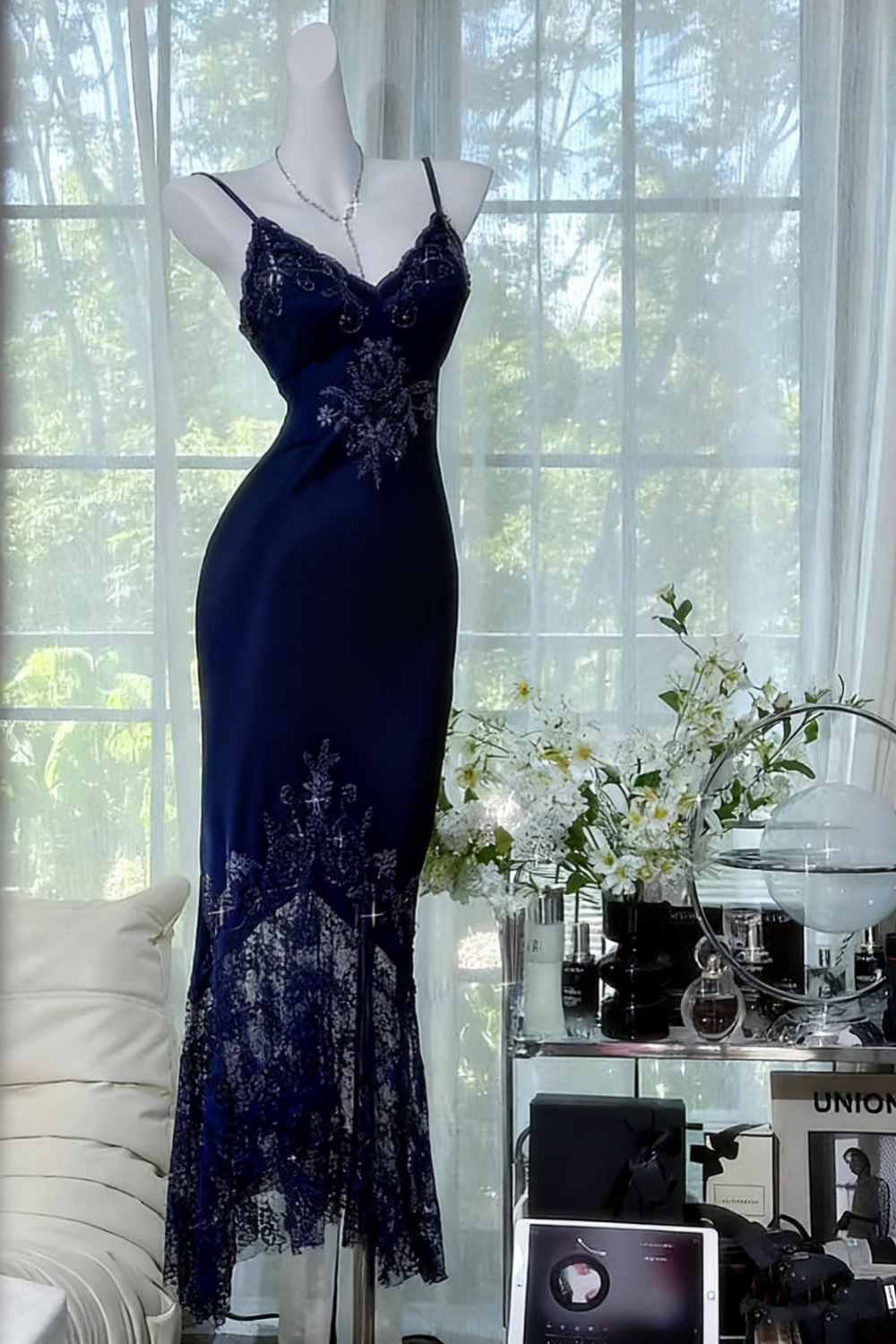 Black shiny vintage exquisite beaded satin lace long homecoming dress prom dress evening dress party dress gh4823