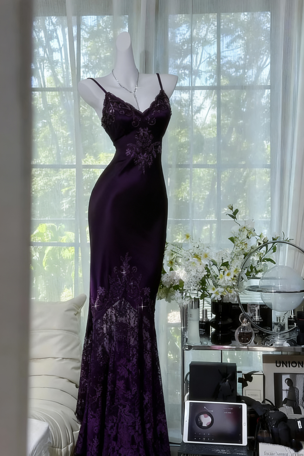 Black shiny vintage exquisite beaded satin lace long homecoming dress prom dress evening dress party dress gh4823