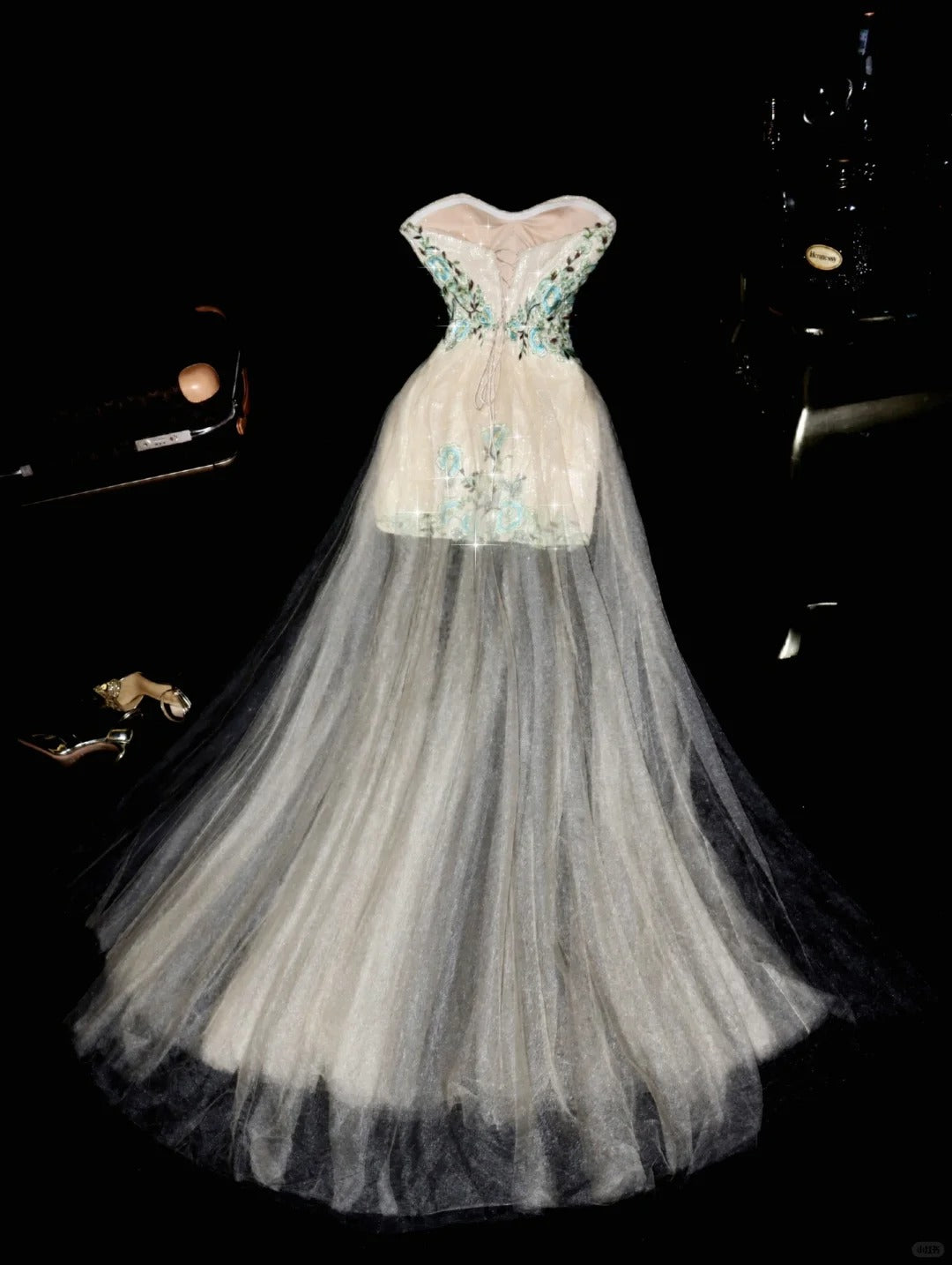 White gorgeous beaded long tulle ball gown evening dress gh4417