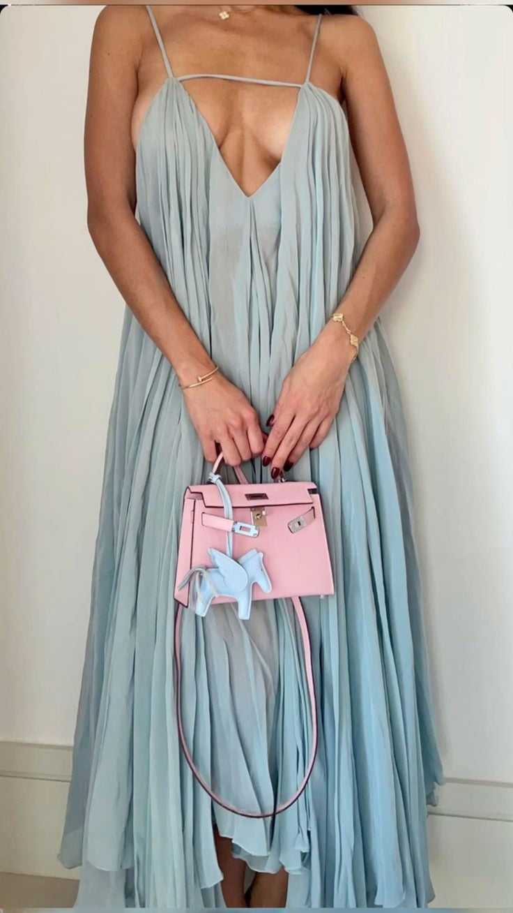 Girlhomeshops-Blue Fashion Simple Sexy Long Chiffon Prom Dress Evening Dress Wedding Guest Party Dress Seaside Holiday Dress gh5250