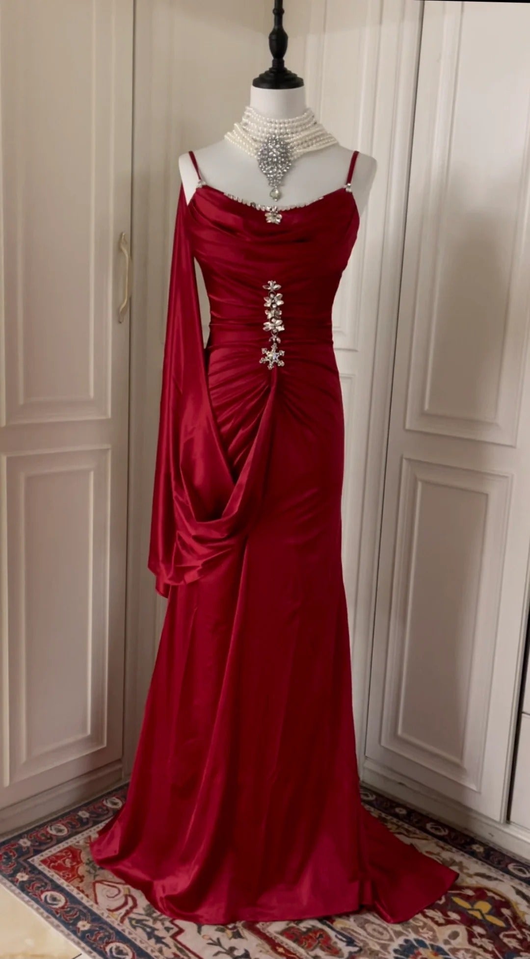 Burgundy Inspiration Muse Elegant Vintage Fashion Long Floor Length Ball Gown Evening Gown Party Dress gh4265