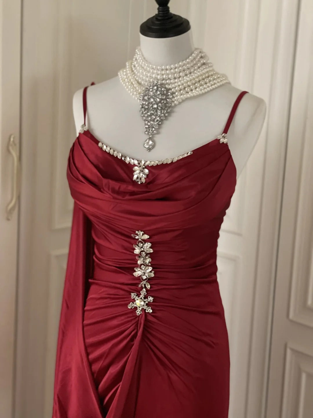 Burgundy Inspiration Muse Elegant Vintage Fashion Long Floor Length Ball Gown Evening Gown Party Dress gh4265