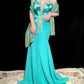 Blue green beaded fashion mermaid long satin chiffon Prom dress evening dress party dress gh4923