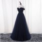 Navy blue tulle long prom dress,evening dress,cheap prom dresses  7683