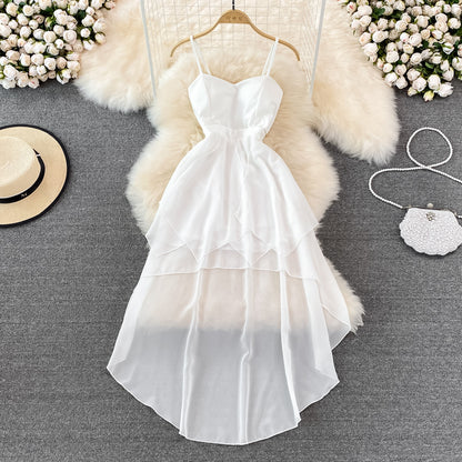 White irregular strapless dress summer  11004