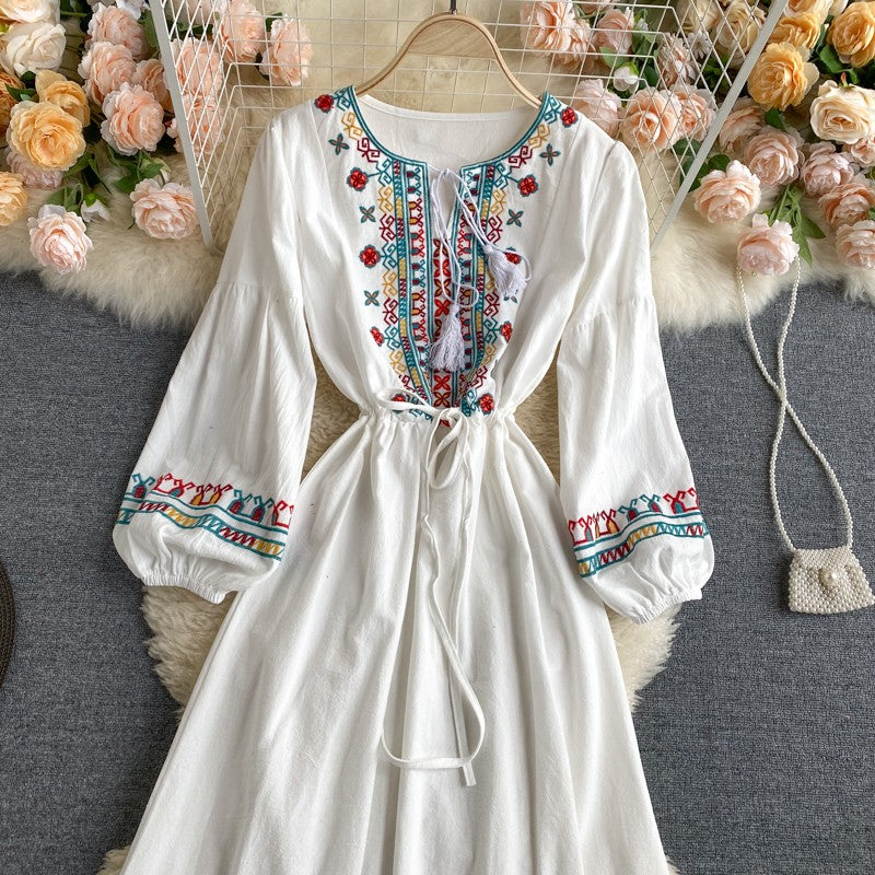 Simple Embroidered Long Sleeve Dress  10962