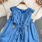 Blue V Neck Long Sleeve Dress Fashion Dress  10916