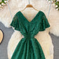 Cute V Neck Lace A Line Dress Fashion Dress  10919
