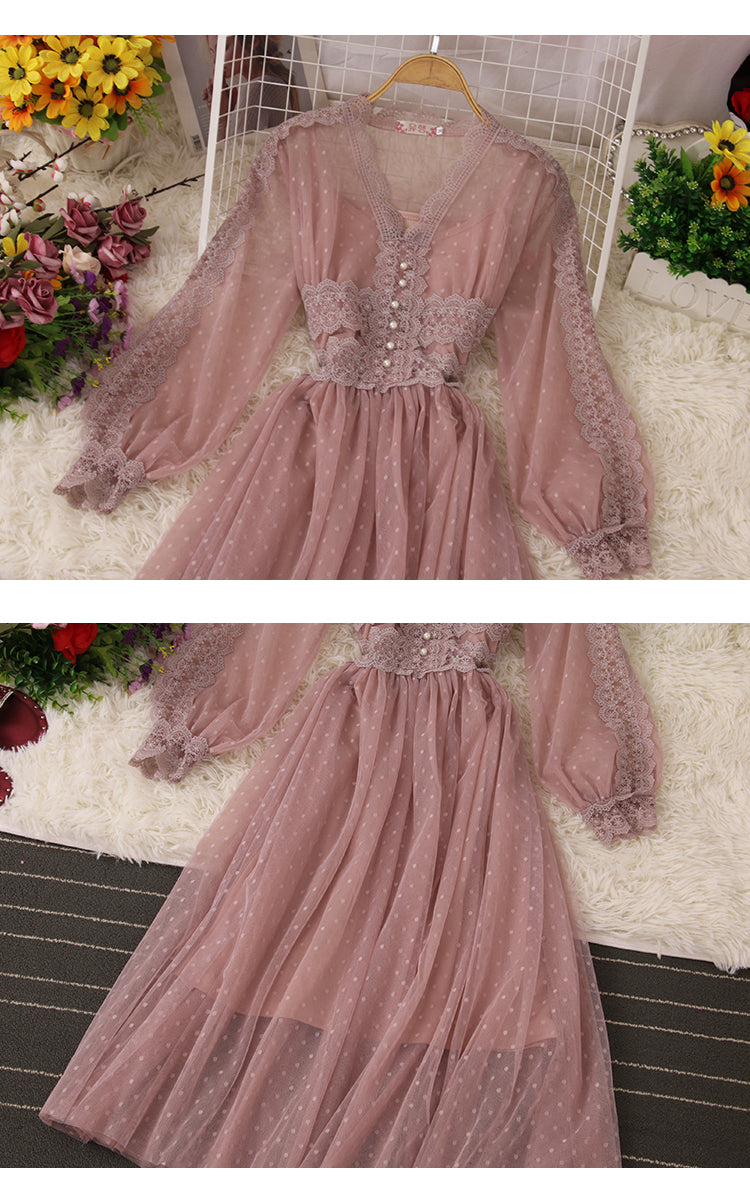 Cute Lace Long Sleeve Dress Fashion Dress  10958