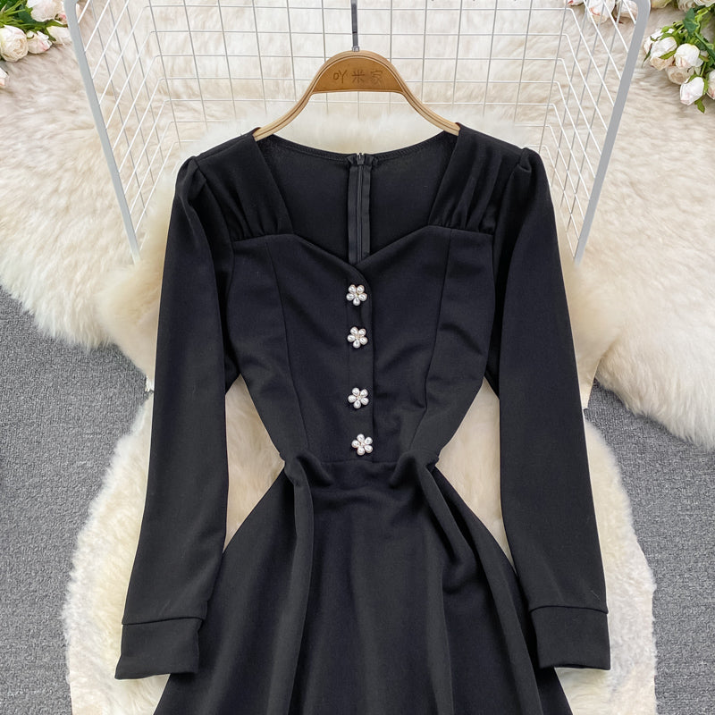 Black A Line Long Sleeve Dress Fashion Dress  10903