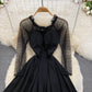 Black A Line Long Sleeve Short Dress Fashion Dress  10915