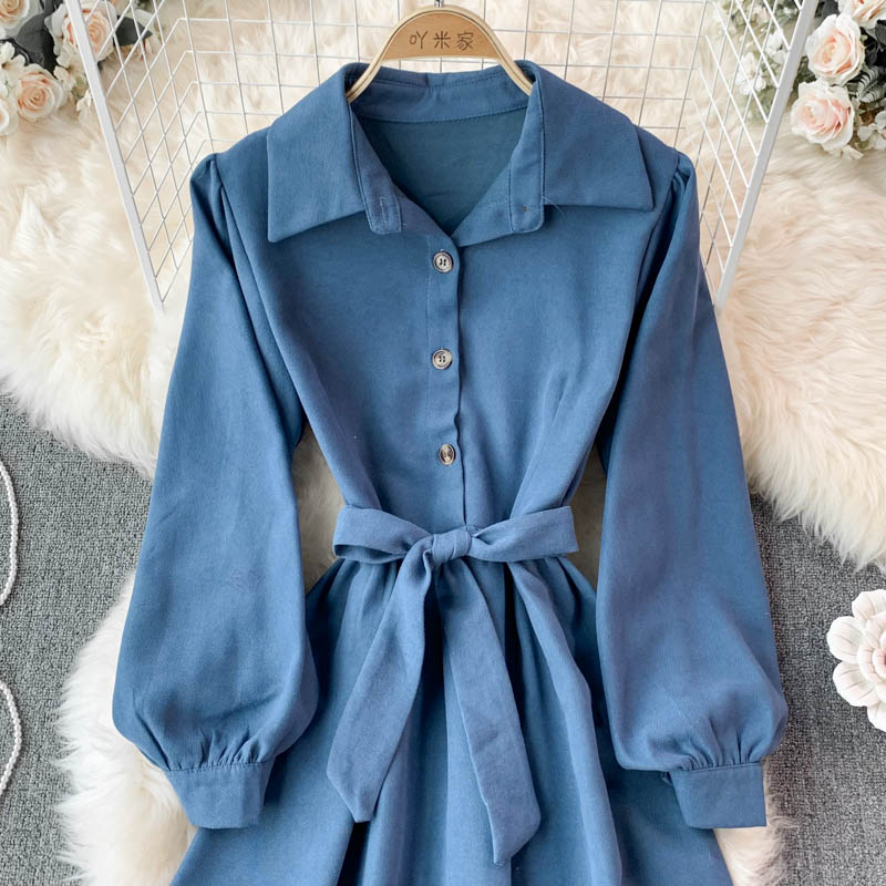 Sweet Long-Sleeved Corduroy Dress A Line Fashion Dress  10956