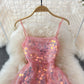 Glittering Sequin lady mesh pink suspender dress summer  11003