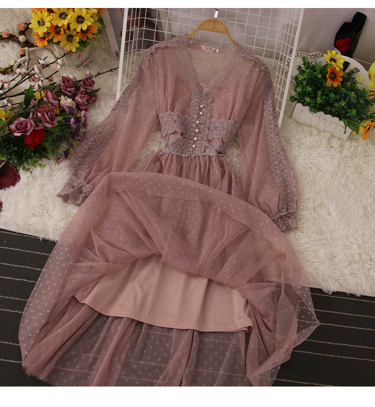 Cute Lace Long Sleeve Dress Fashion Dress  10958