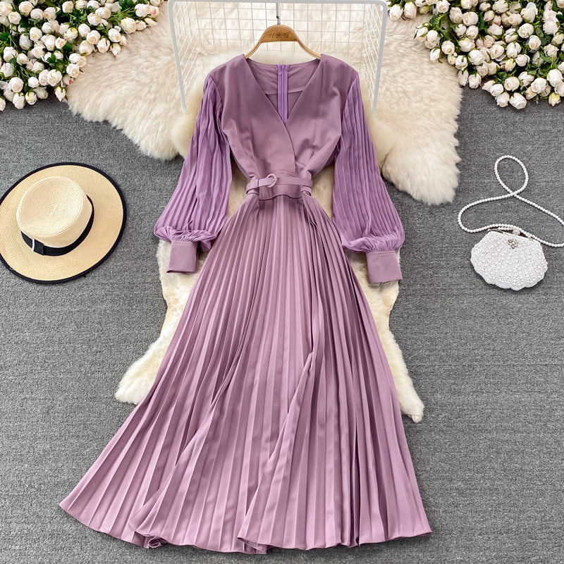 Elegant V Neck Long Sleeve Dress A Line Fashion Dress  10913