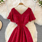 Cute V Neck Lace A Line Dress Fashion Dress  10919