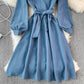 Sweet Long-Sleeved Corduroy Dress A Line Fashion Dress  10956