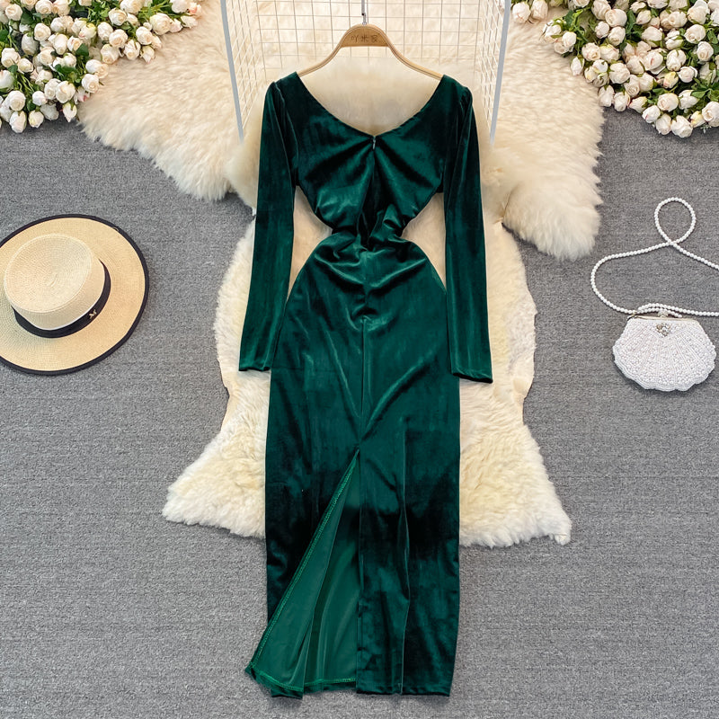 Sexy V Neck Long Sleeve Dress  10949