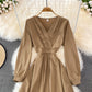 Simple V Neck Long Sleeve Dress Fashion Dress  10874