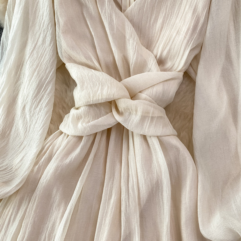 Champagne V Neck Long Sleeve Dress Fashion Dress  10894