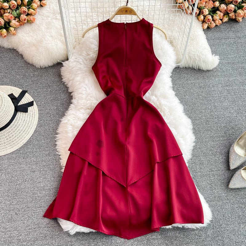 Red V Neck Short Dress Fashion Dress  10939