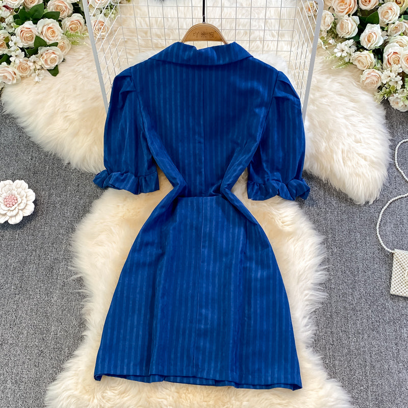 Blue Double-Breasted Striped Dress  10899