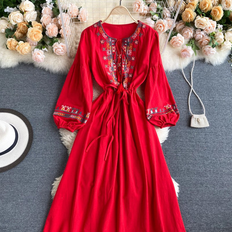 Simple Embroidered Long Sleeve Dress  10962