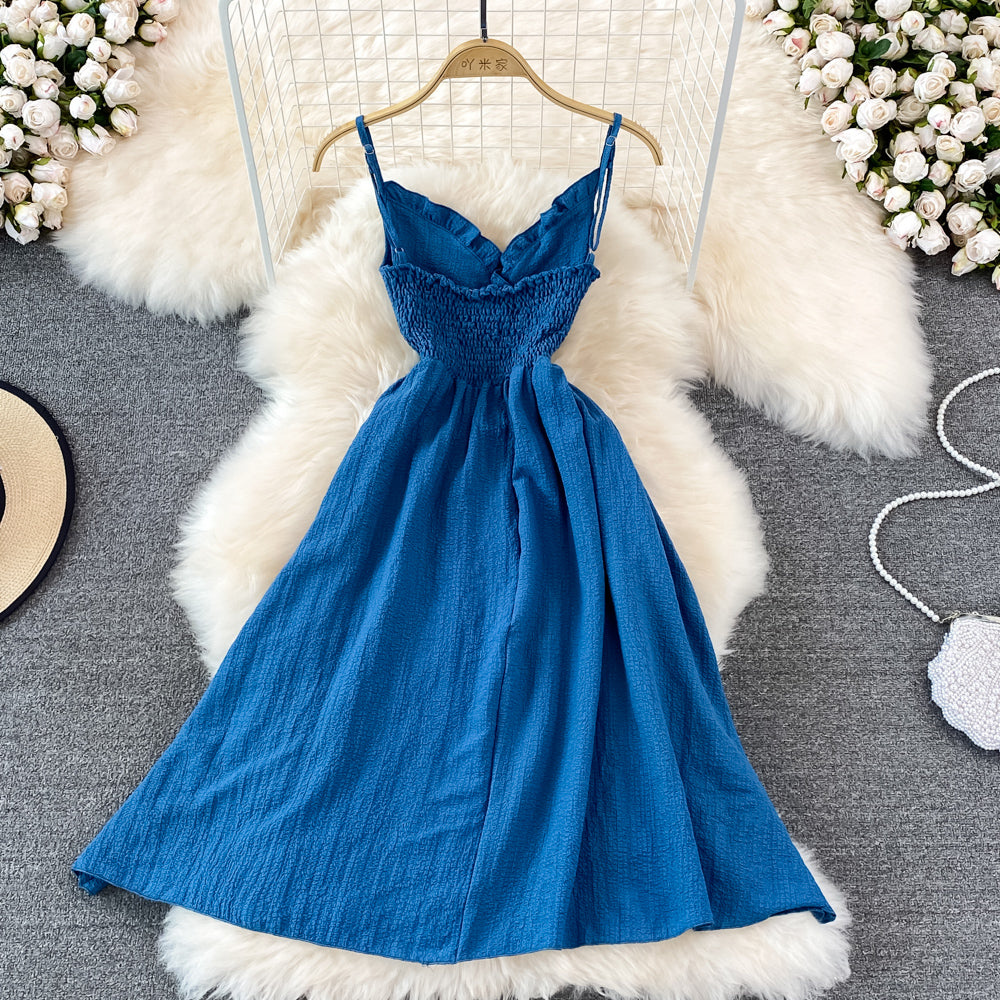 Modisches, ärmelloses, rückenfreies Trägerkleid mit V-Ausschnitt 11116