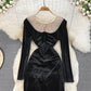 Black Velvet Long Sleeve Dress Fashion Dress  10929