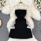 French Hepburn Sequin mesh stitched V-neck small black skirt  11132
