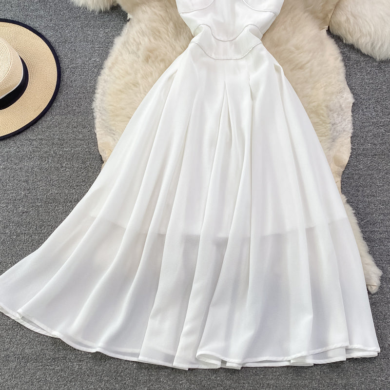 White Chiffon A Line Short Dress Fashion Dress  10896