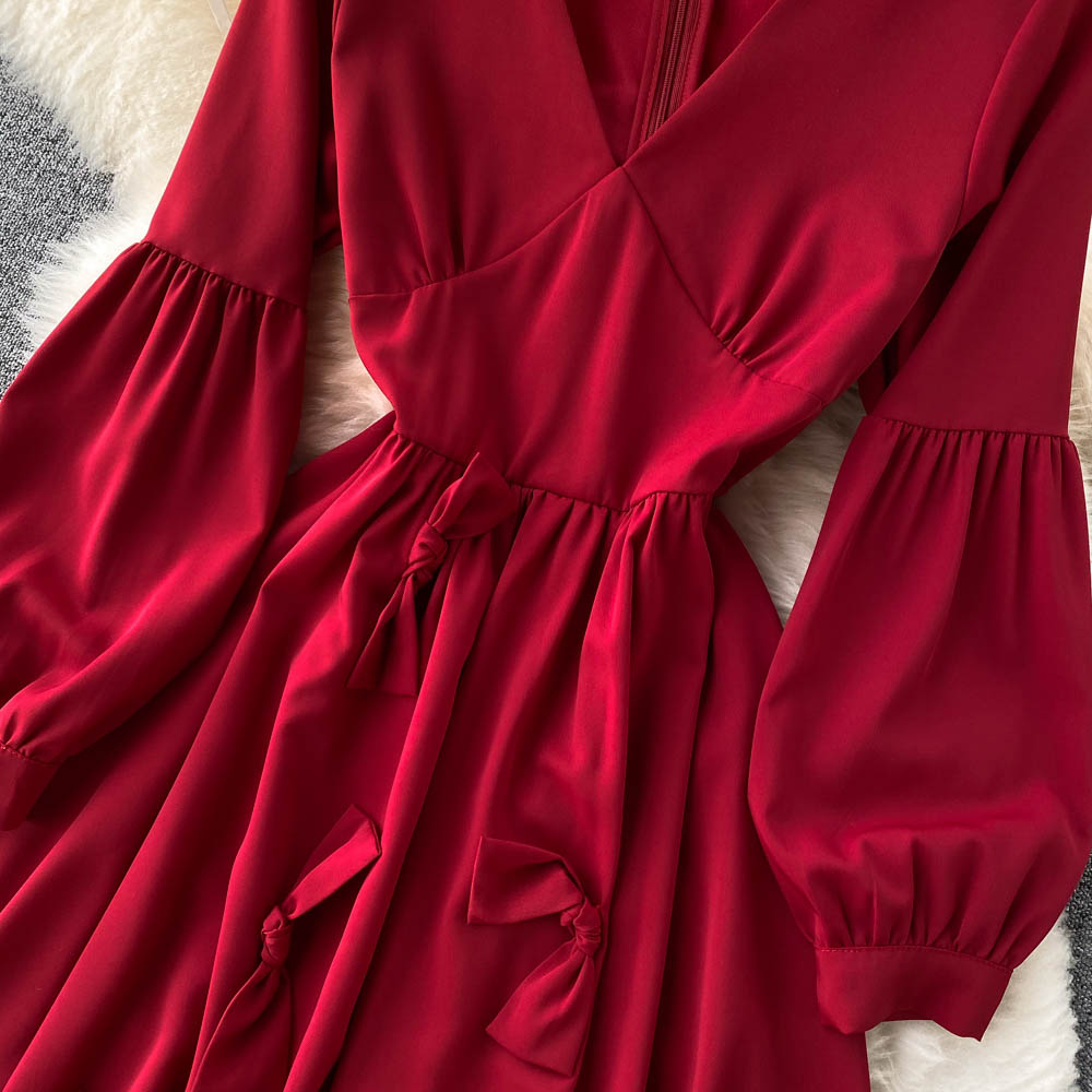 Cute V Neck Long Sleeve Dress A Line Fashion Dress  10850