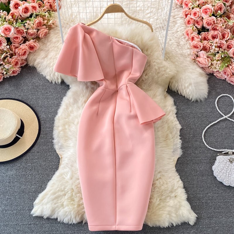 Stylish One Shoulder Satin Short Dress Party Dress  10918