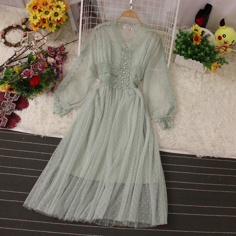 Cute Lace Long Sleeve Dress Fashion Dress  10958