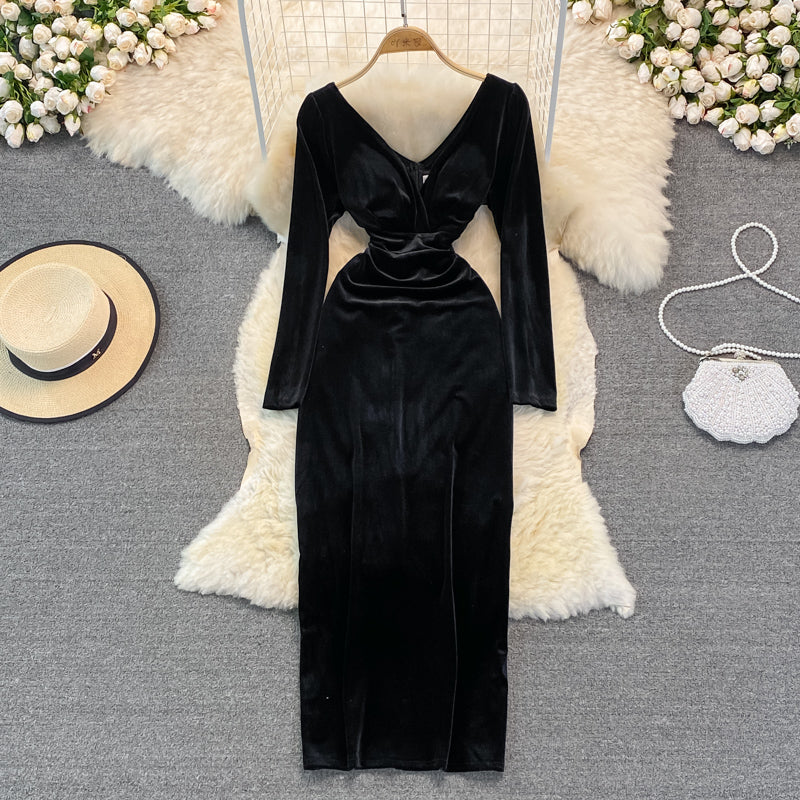 Sexy V Neck Long Sleeve Dress  10949