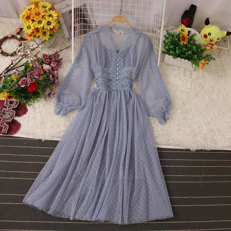 Cute Lace Long Sleeve Dress Fashion Dress  10958