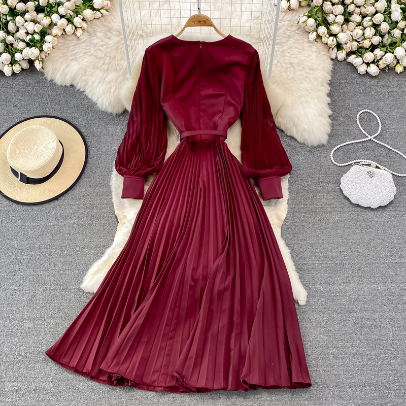 Elegant V Neck Long Sleeve Dress A Line Fashion Dress  10913